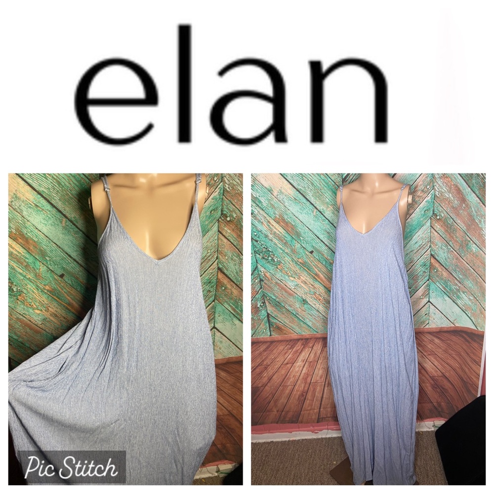 Elan Cleo Blue Oversized Adjustable Straps Rayon Maxi Dress
